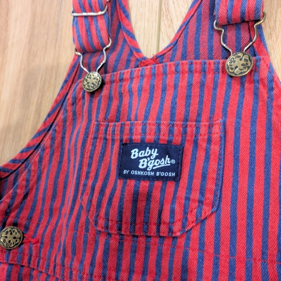Vintage Classic Railroad Striped OshKosh Red and Blue Overalls - Picture 3 of 5
